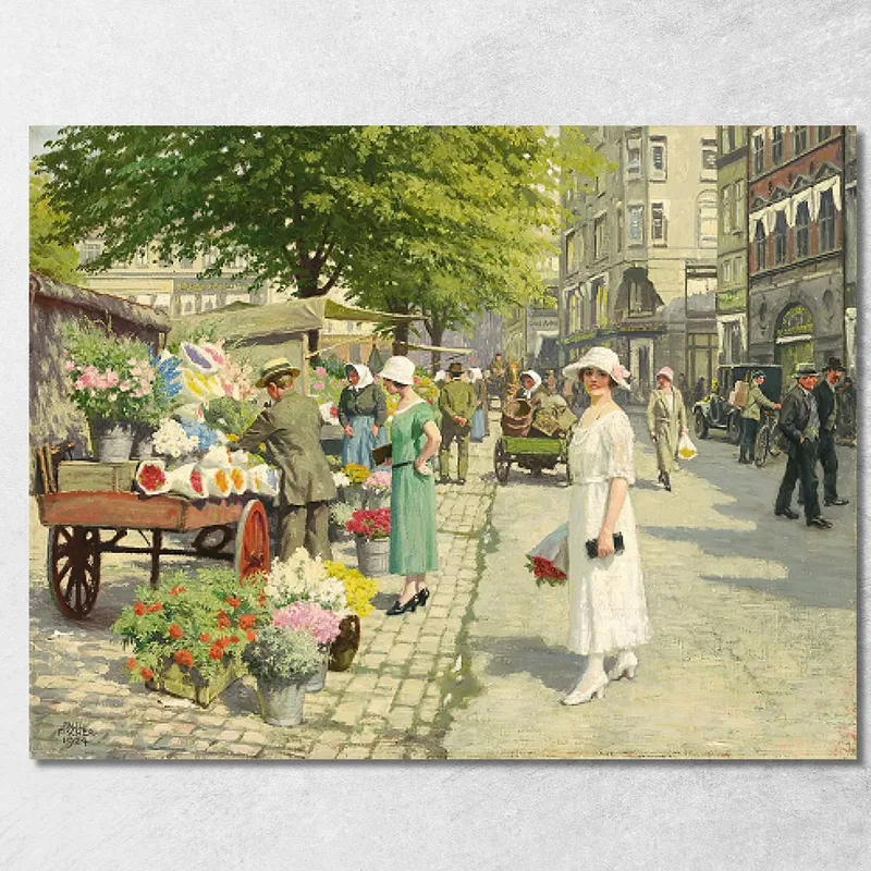 Damen Kaufen Blumen Auf Amagertorv Paul Fischer drucken auf leinwand