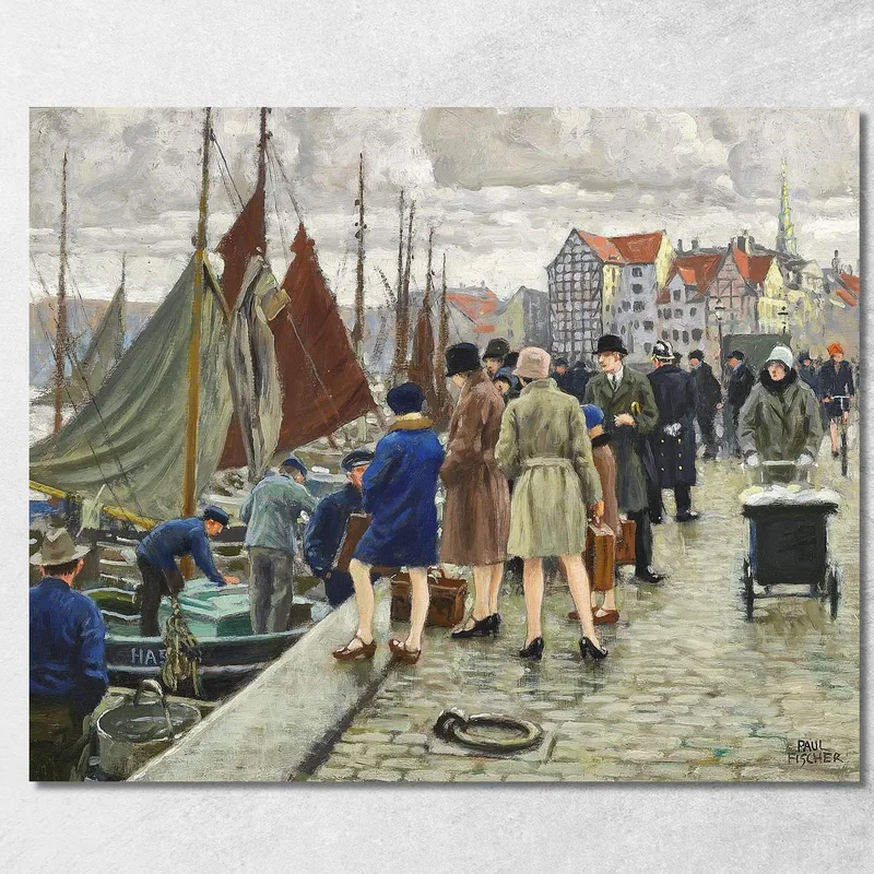 Elegante Damen Mit Glockenhüten Kaufen Fisch Paul Fischer drucken auf leinwand