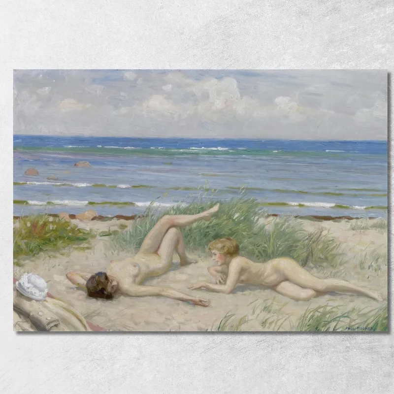 Mädchen Am Strand Båstad Paul Fischer drucken auf leinwand