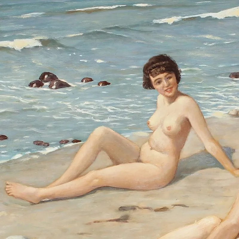 Festa In Spiaggia Con Copia Di Donne Che Fanno Il Bagno Paul Fischer