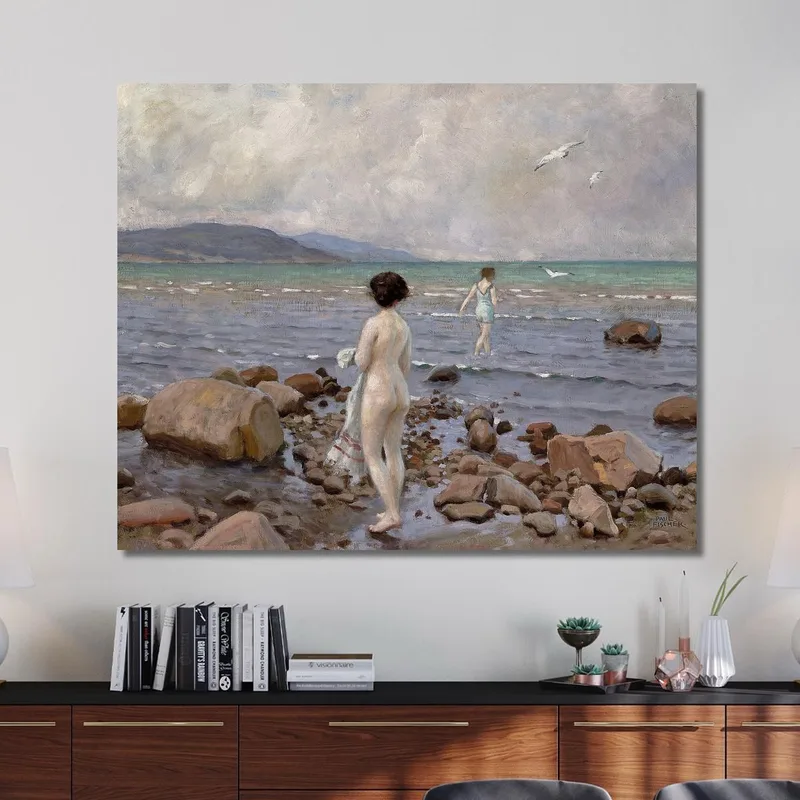 Dos Chicas Bañándose En Una Playa Rocosa Paul Fischer