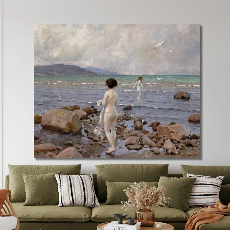 Dos Chicas Bañándose En Una Playa Rocosa Paul Fischer