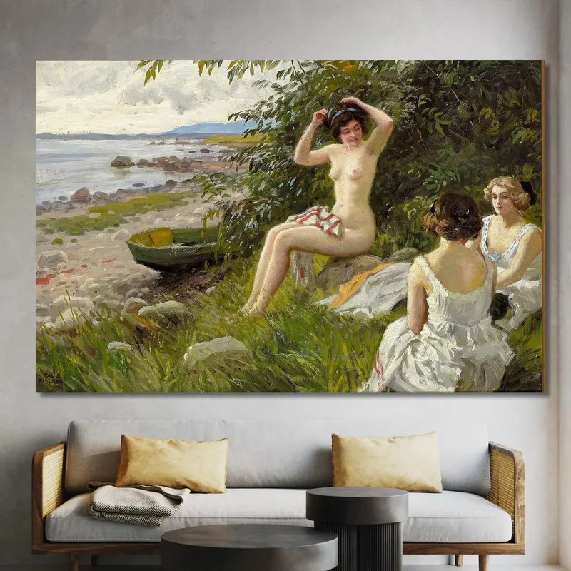 Tres Chicas Bañándose En La Playa. Paul Fischer