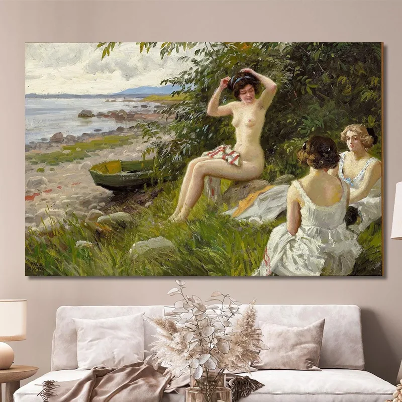 Tres Chicas Bañándose En La Playa. Paul Fischer