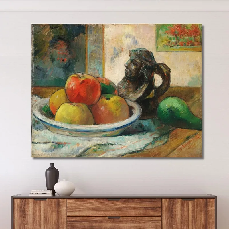 Natura Morta Con Mele, Pera E Brocca Con Ritratto In Ceramica Paul Gauguin