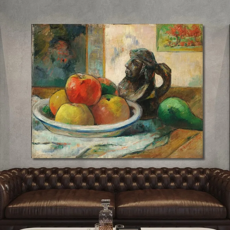 Natura Morta Con Mele, Pera E Brocca Con Ritratto In Ceramica Paul Gauguin