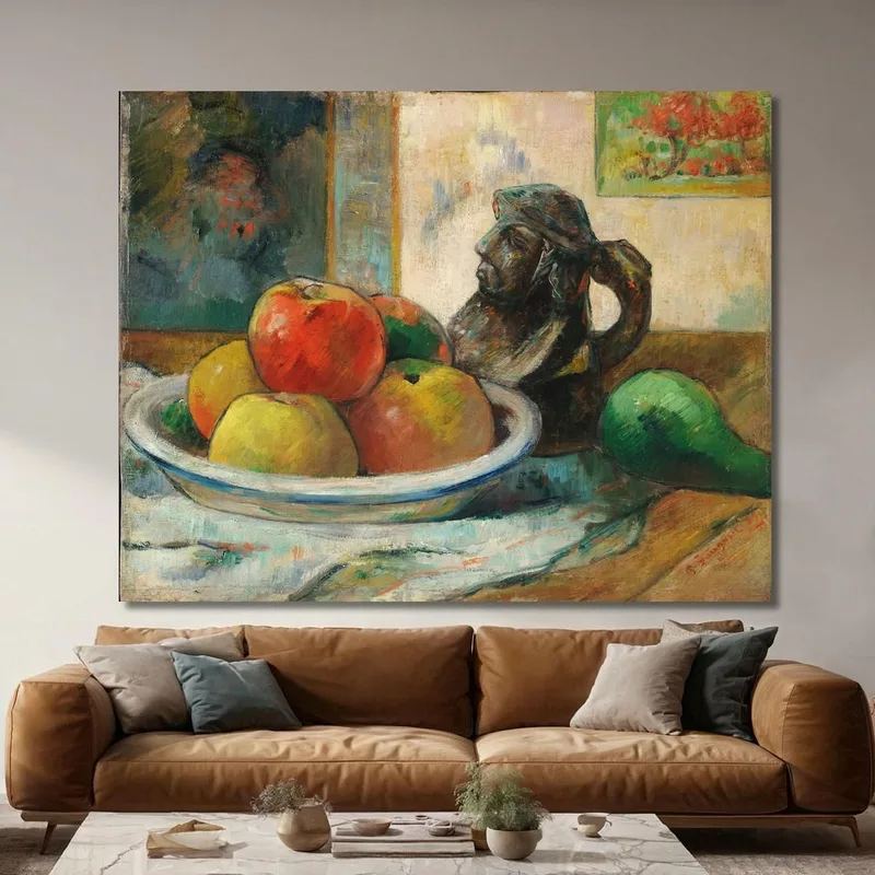 Natura Morta Con Mele, Pera E Brocca Con Ritratto In Ceramica Paul Gauguin