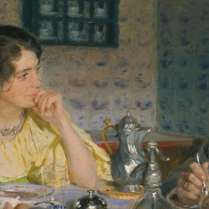 Un Desayuno. El Artista Su Esposa Y El Escritor Otto Benzon Peder Severin Krøyer