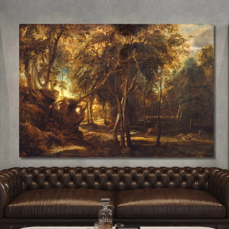 Una Foresta All'Alba Con Caccia Al Cervo Peter Paul Rubens
