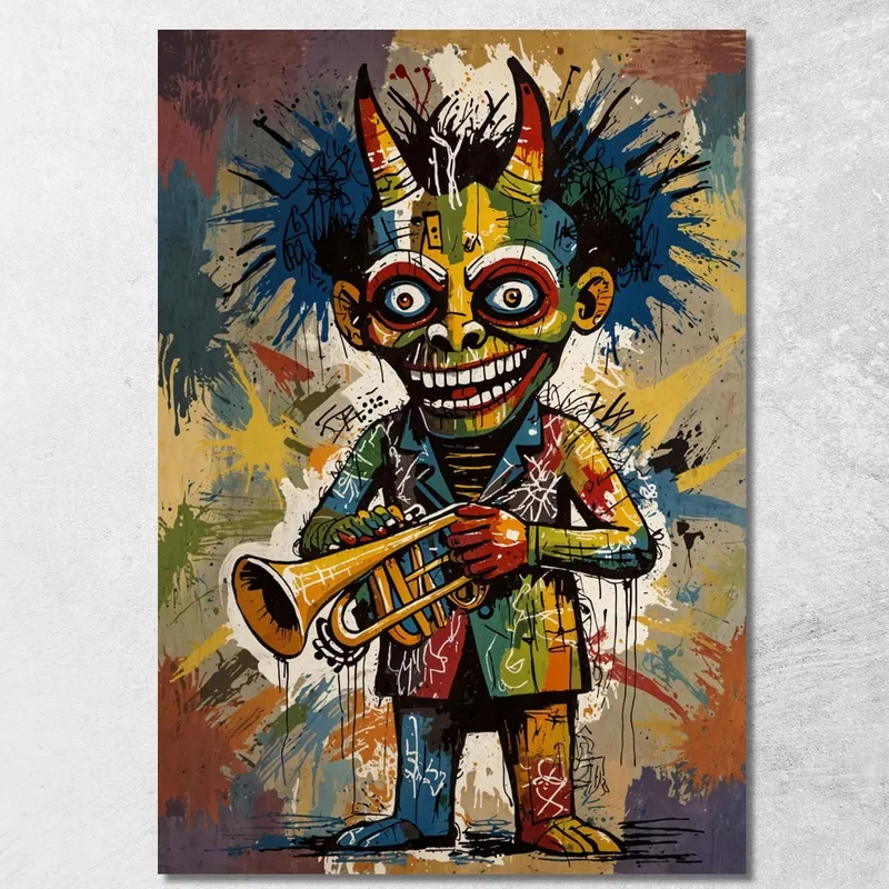 El Trompetista Cornudo Reinterpretación Jean-Michel Basquiat cuadro en lienzo