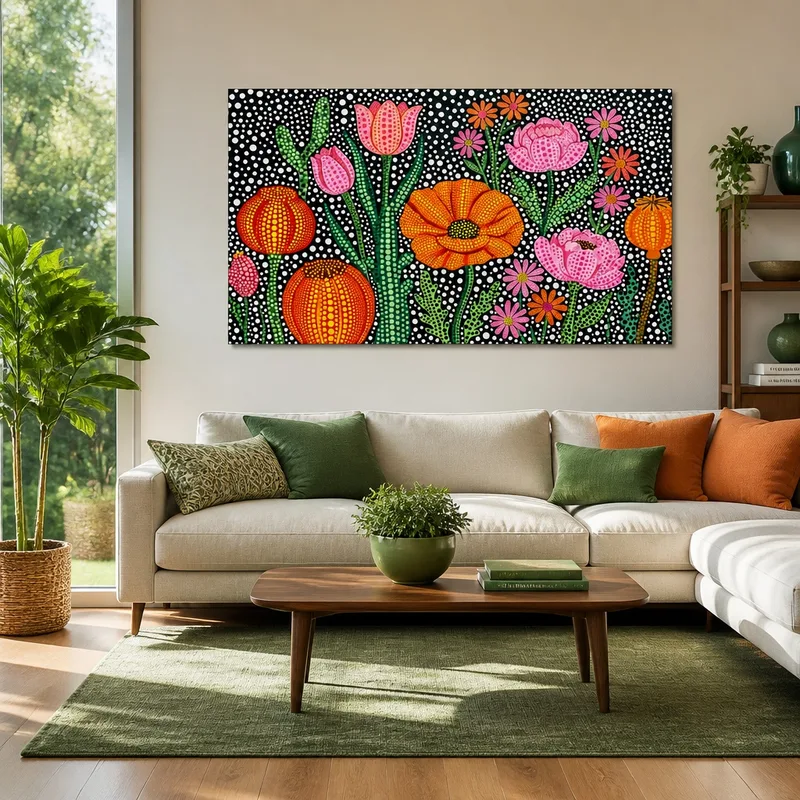 Art Polka Dot Floral Éclatant tableau moderne
