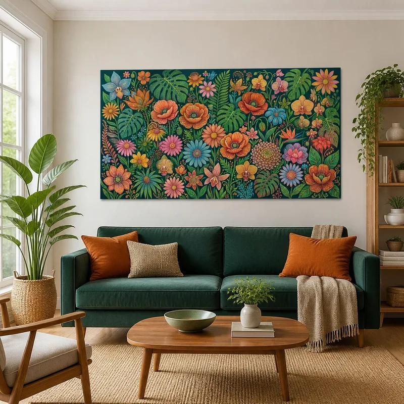 Yayoi kusama toile artistique jardin floral vibrant