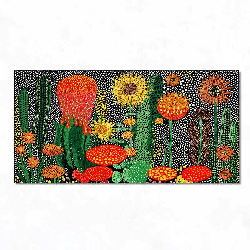 Impression sur toile tournesols et cactus abstraits à pois