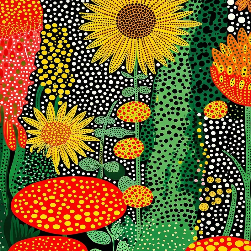 Impression sur toile tournesols et cactus abstraits à pois