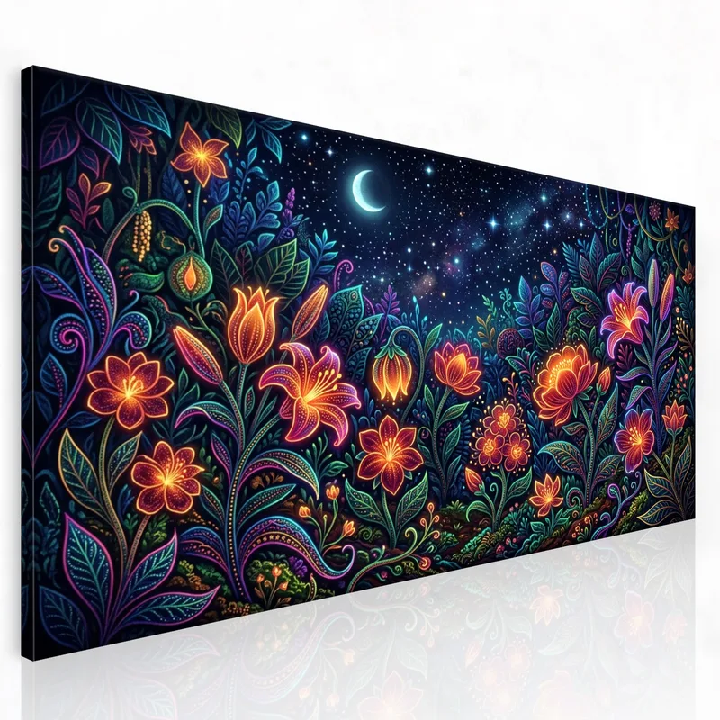 Quadro moderno giardino fiorito illuminato dalle stelle