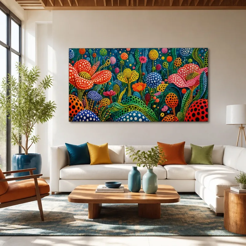 Univers Floral à Pois tableau sur toile