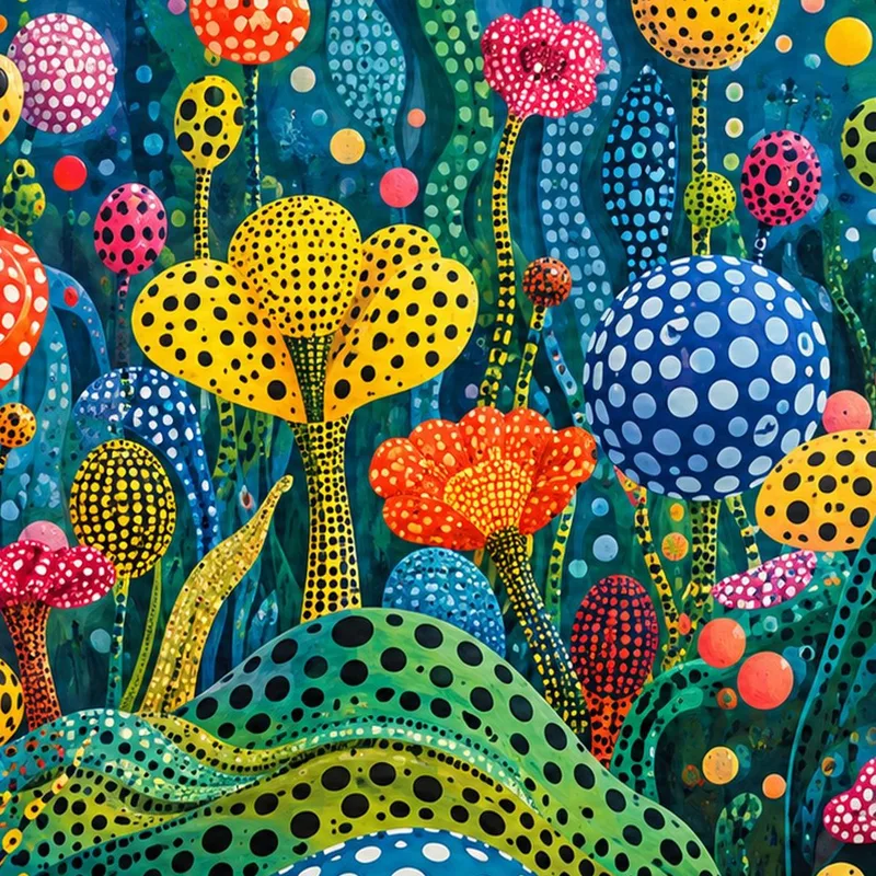 Univers Floral à Pois tableau sur toile