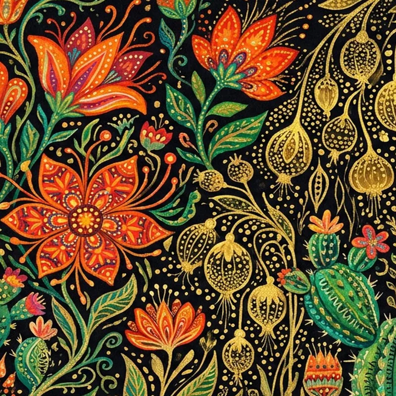 Toile artistique design floral et cactus éclatant