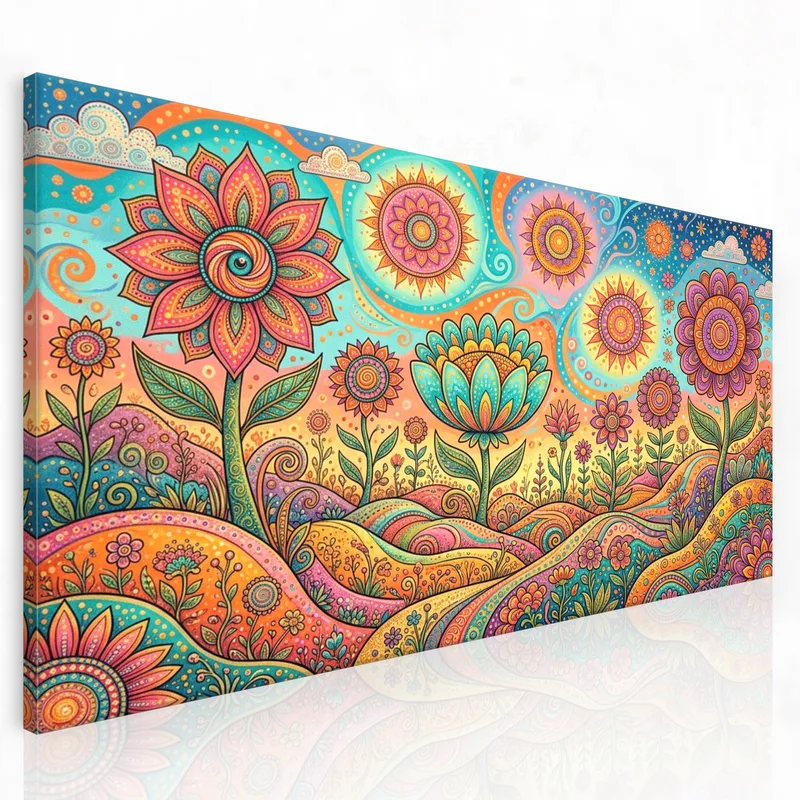 Paesaggio di Fiori Mandala Vivace quadro canvas
