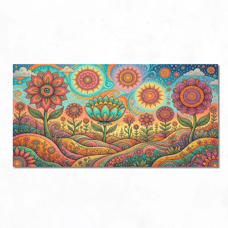 Paysage de Fleurs Mandala Vibrantes tableau sur toile