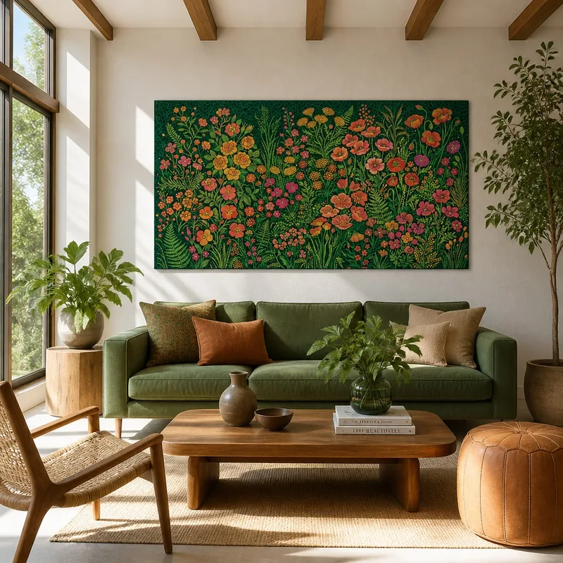 Jardín floral vibrante yayoi kusama cuadro moderno