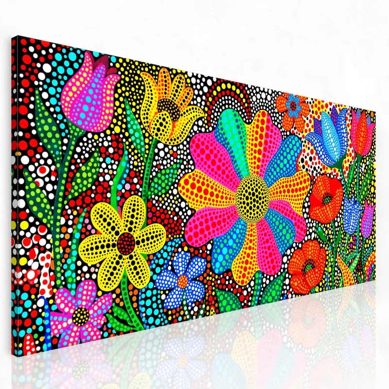 Quadro moderno arte a punti fiori vibranti