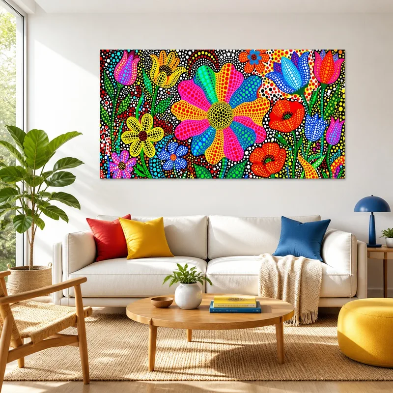 Yayoi kusama canvas print vibrant floral dot art