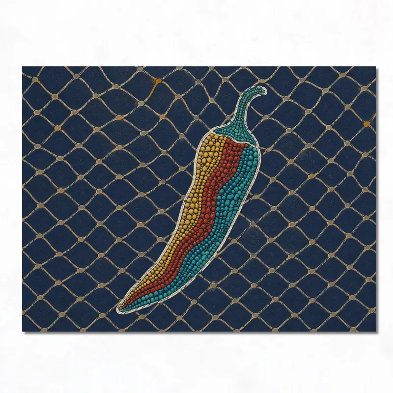 Mosaic Chili Pepper on Geometric Pattern canvas art print