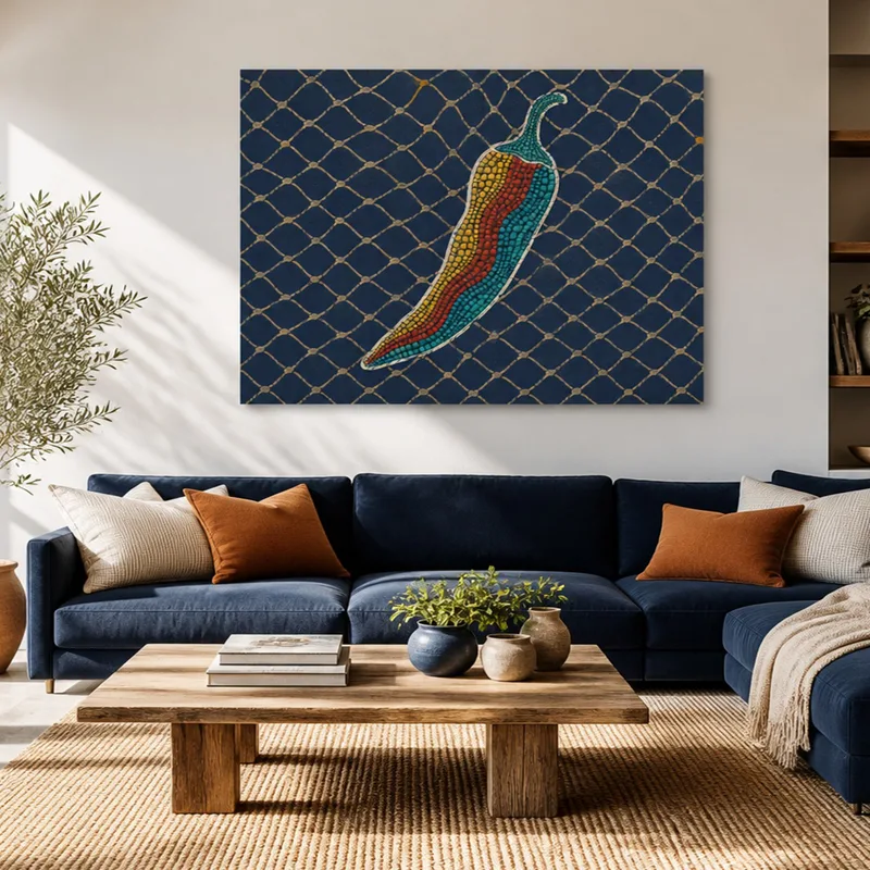 Mosaic Chili Pepper on Geometric Pattern canvas art print