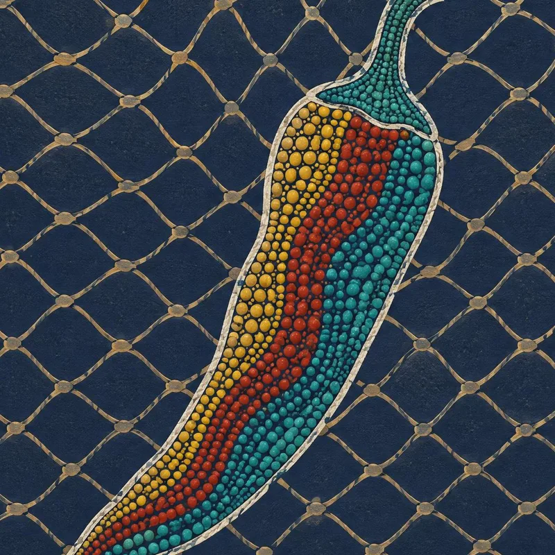 Mosaic Chili Pepper on Geometric Pattern canvas art print