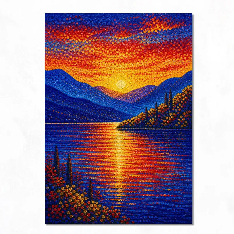 Vibrant Sunset Over Mountain Lake canvas art print