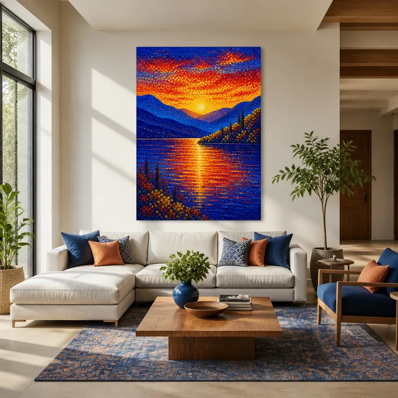 Vibrant Sunset Over Mountain Lake canvas art print