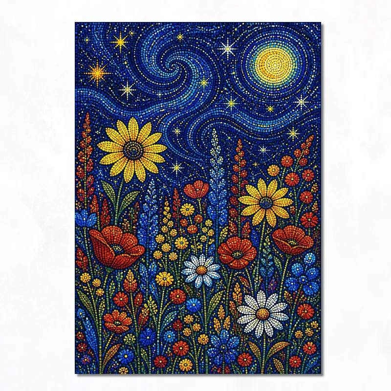 Yayoi kusama quadro moderno sinfonia floreale di notte stellata