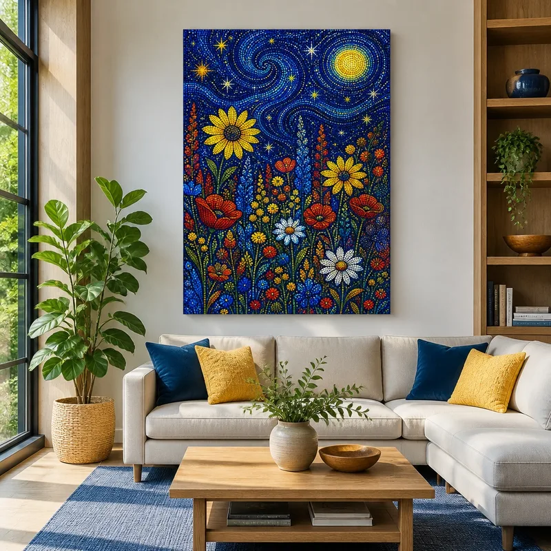 Yayoi kusama quadro moderno sinfonia floreale di notte stellata
