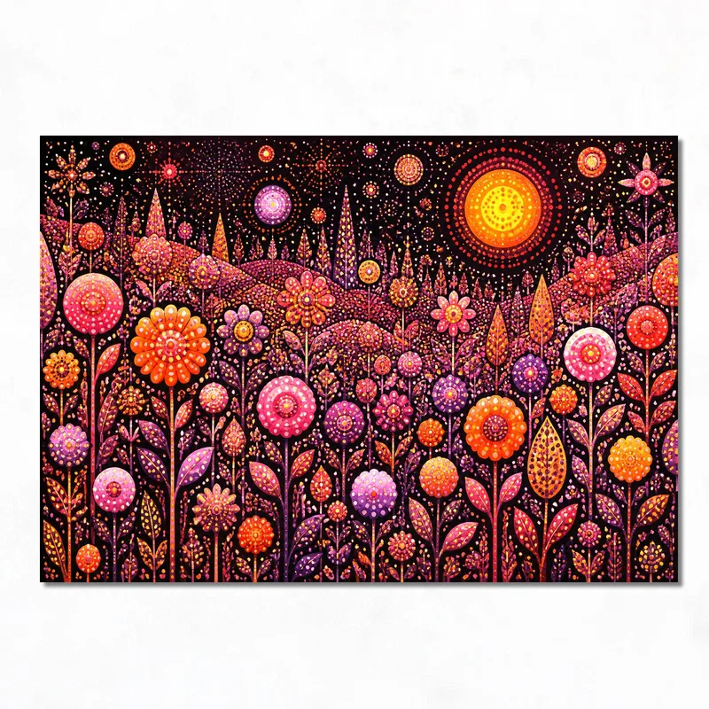 Yayoi kusama impresion en lienzo paisaje floral cósmico vibrante
