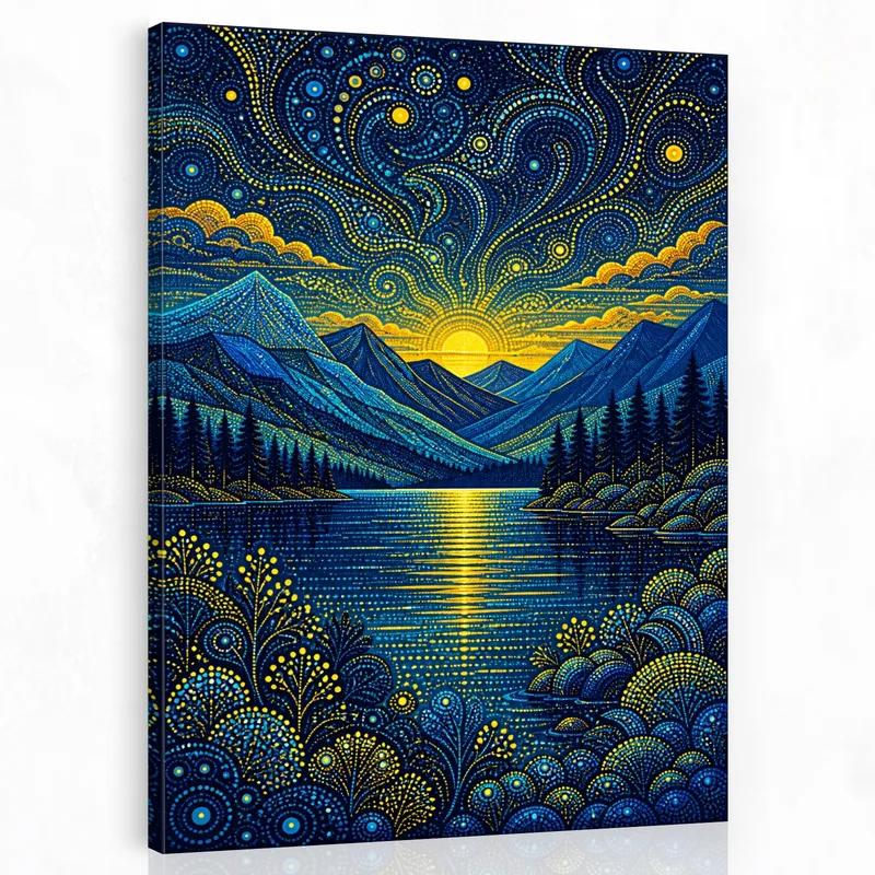 Yayoi kusama stampa su canvas paesaggio montano notturno stellato