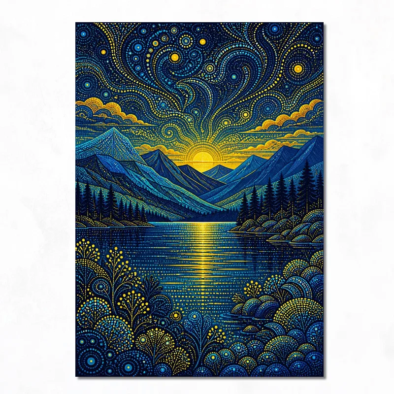 Yayoi kusama impression sur toile paysage de montagne nuit étoilée