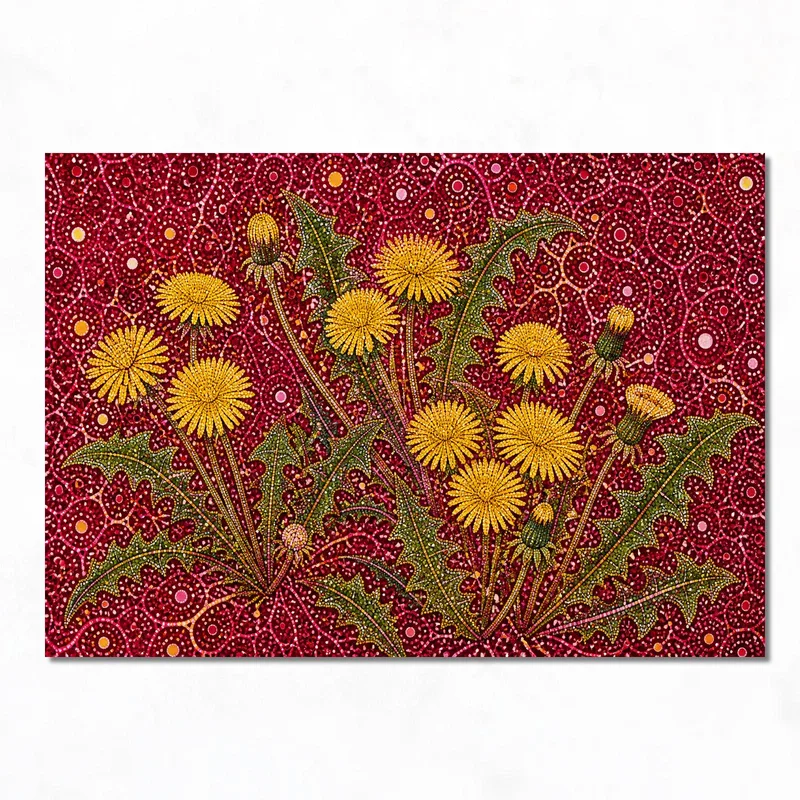 Pissenlits Vibrants sur Toile Rouge yayoi kusama tableau sur toile