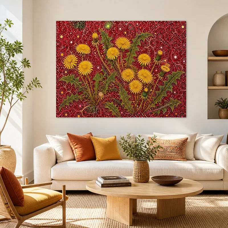 Pissenlits Vibrants sur Toile Rouge yayoi kusama tableau sur toile