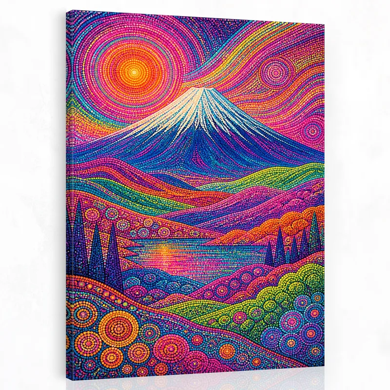 Yayoi kusama quadro su tela vista montanara vibrante