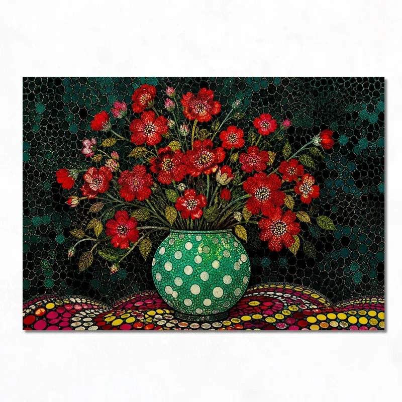 Mosaico Floreale Rosso in Vaso Turchese yayoi kusama stampa su tela