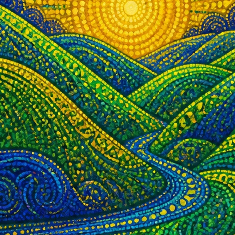 Yayoi kusama kunstdruck lebendige sonnenbeschienene hügel