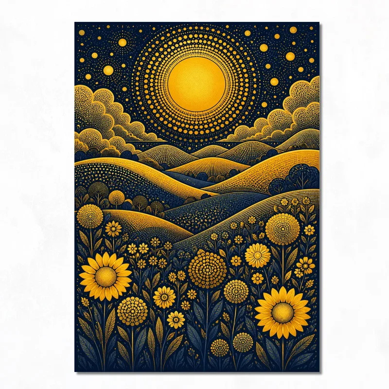 Sonnenblumenfelder Unter Goldener Sonne yayoi kusama leinwanddruck