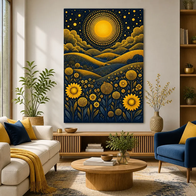 Sonnenblumenfelder Unter Goldener Sonne yayoi kusama leinwanddruck