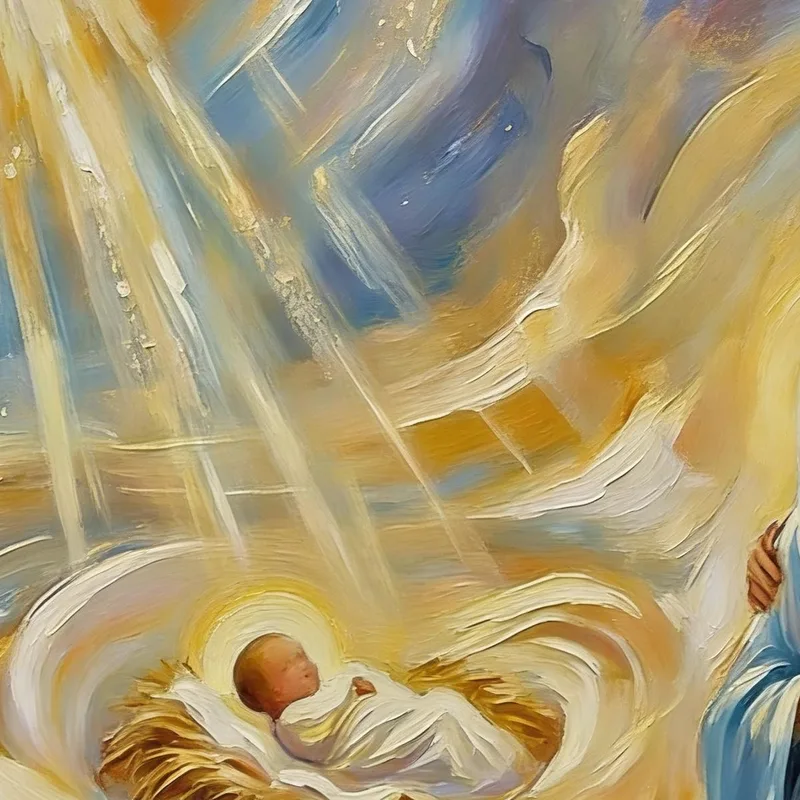 Kunstdruck krippenszene mit heiliger familie