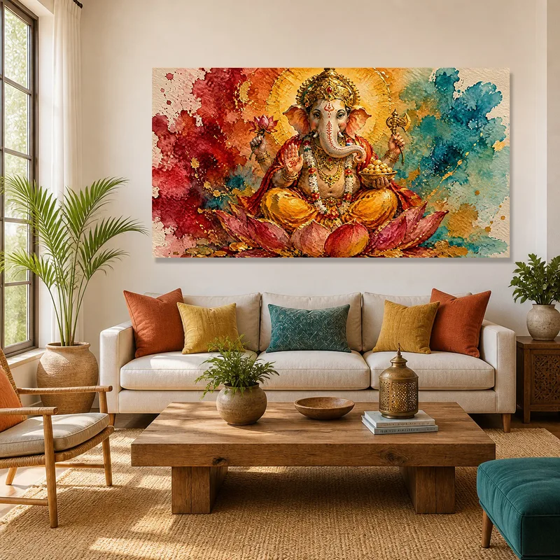 Quadro su tela benedizioni vivaci di ganesha