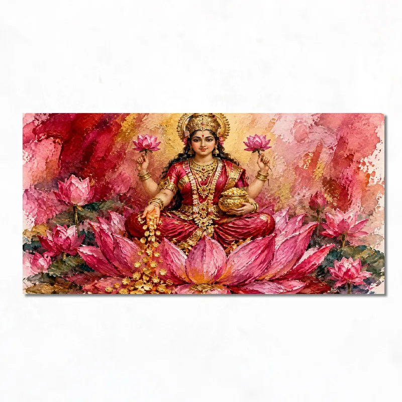 Toile artistique lotus divin avec accents dorés