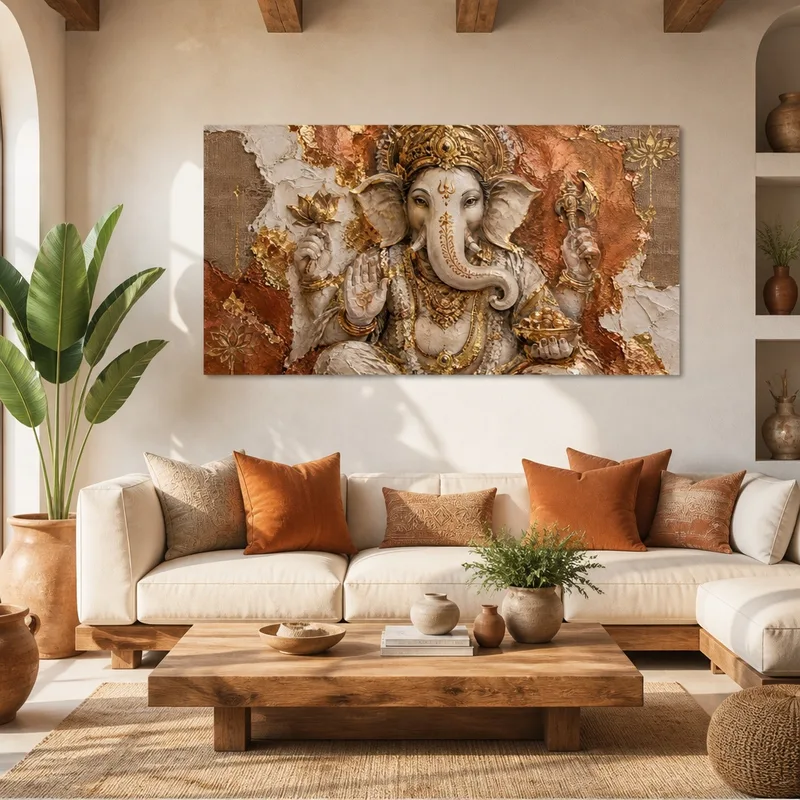 Quadro moderno arte di rilievo scultoreo di ganesha