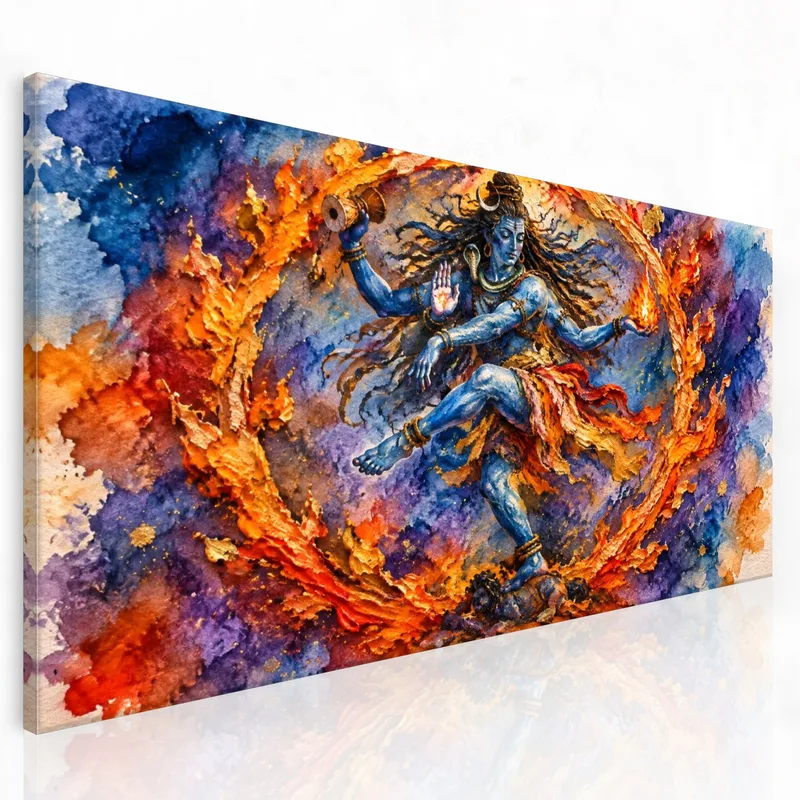 Toile artistique shiva dansant avec aura de feu