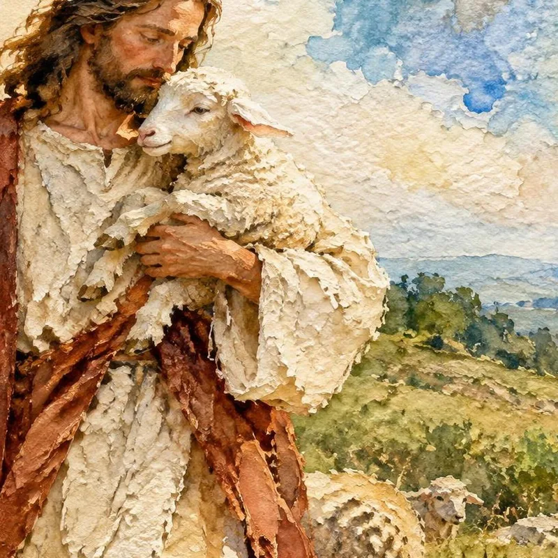 Stampa su canvas pastore con agnello scena pastorale